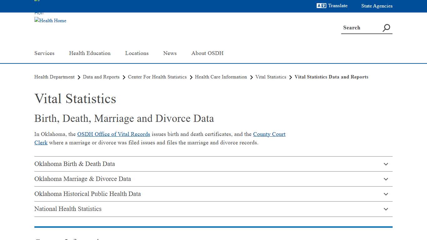 Vital Statistics Data and Reports