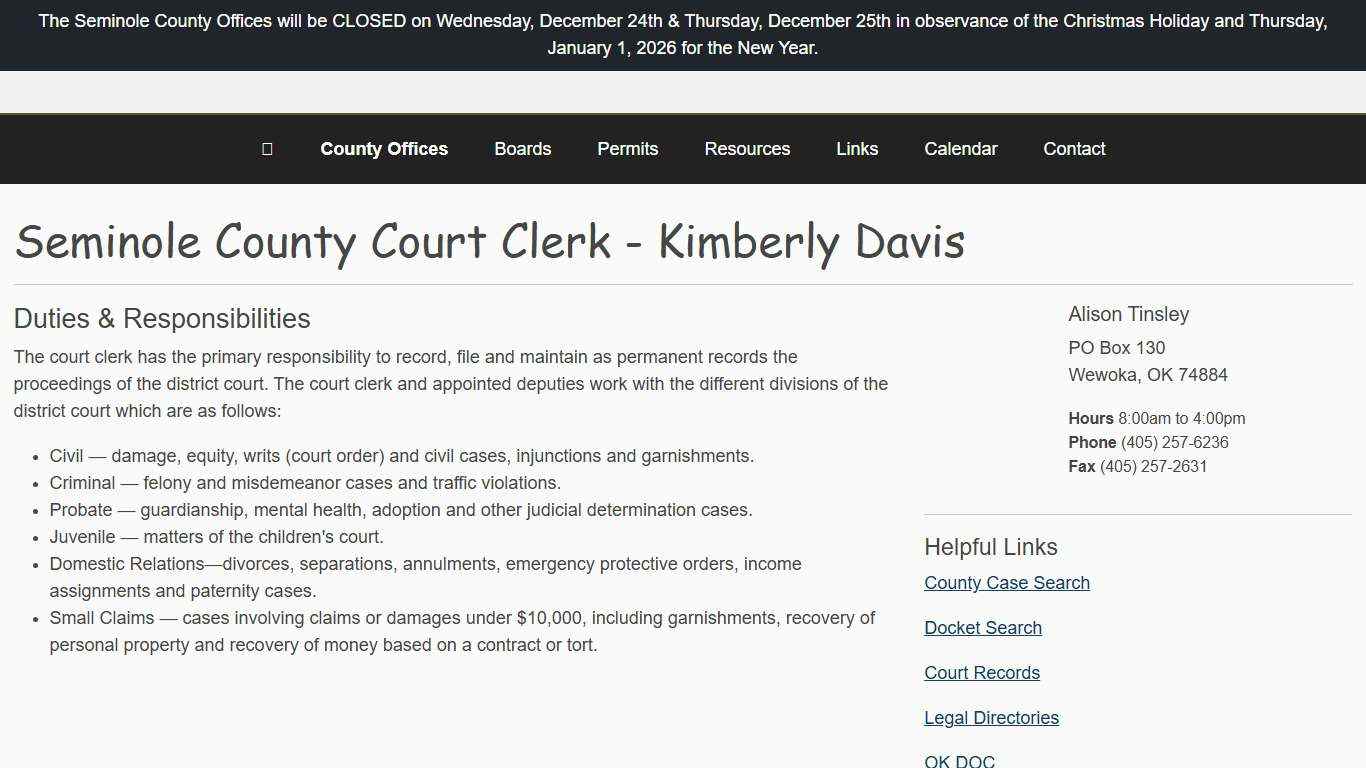 Court Clerk - Seminole County OK